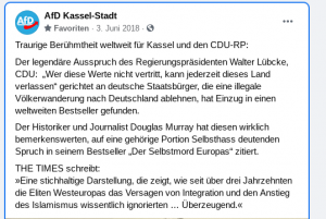 Faksimile Facebook: AfD Kassel zu Walter Lübcke